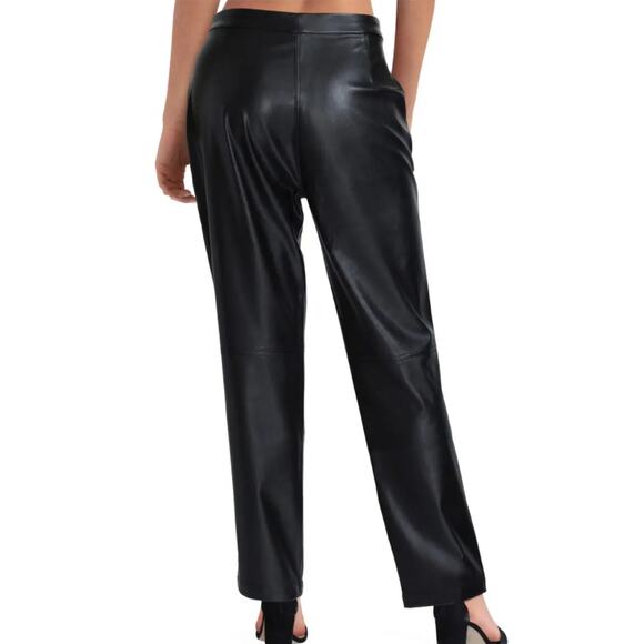 Halston Faux Leather Pleated Pants Medium Trouser Shiny Quiet Academia Baggy - Picture 2 of 10